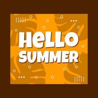 hello summer social media post feed template design with orange background, tropical leaf pattern, for promotion. vector