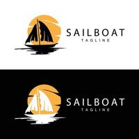 Simple fishing boat sailboat logo simple design black silhouette ship marine illustration template vector