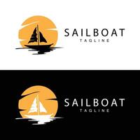 Simple fishing boat sailboat logo simple design black silhouette ship marine illustration template vector