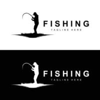 pescar logo icono , captura pescado en el bote, al aire libre puesta de sol silueta diseño vector