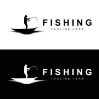 fishing logo icon , catch fish on the boat, outdoor sunset silhouette design vector