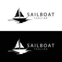 Simple fishing boat sailboat logo simple design black silhouette ship marine illustration template vector