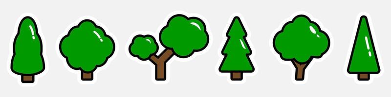 Set of trees icon in flat style. vector