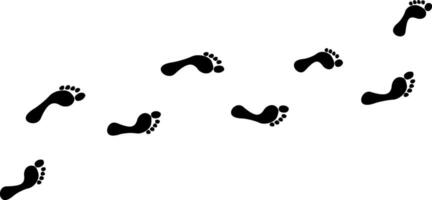 Human black footprints way white background isolated, barefoot person foot print pattern, walking path, footsteps silhouette illustration, bare feet route trail, ink imprint, stamp, mark, sign, symbol vector