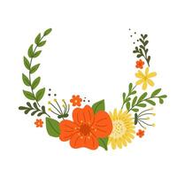 Floral wreath with abstract stylized flowers in flat style. hand drawn floral illustration isolated on white background. Good as template for wedding and greeting card or decoration vector