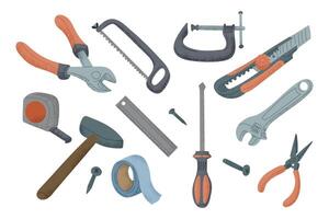 Set of hand drawn repairing tools in flat style for prolongation of things lifetime. clipart of items for maintain of home isolated on white background. Sustainability and upgrade concept vector