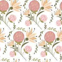 Clásico sin costura modelo con fantasía floral composición en gente estilo en apagado colores. botánico plano ilustración en boho estilo para boda. retro naturaleza impresión diseño para textil o fondo de pantalla vector