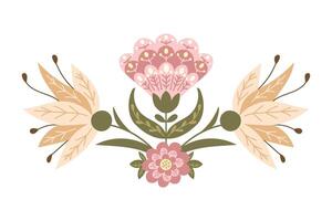 resumen floral simétrico composición en gente fantasía estilo. plano mano dibujado ilustración en apagado colores y boho estilo aislado en blanco antecedentes. ideal para hogar decoración o imprimir vector