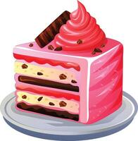 slice of strawberry cake with cream vector