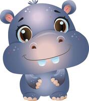 cute baby hippo animals cartoon character vector