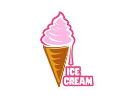 helado postre, fresa hielo crema en oblea cono vector