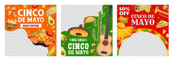 Sale offer banners, Cinco de mayo Mexican holiday vector