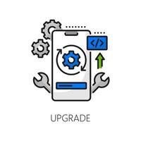 Mobile application develop and upgrade line icon vector