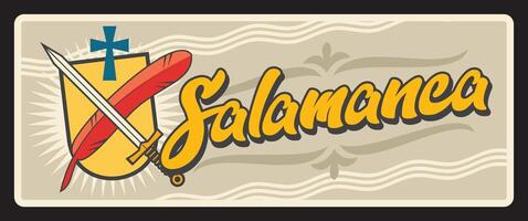 salamanca España provincia firmar, retro viaje plato vector