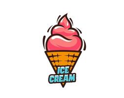 Ice cream in waffle cone icon of gelato dessert vector