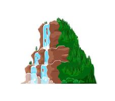 Cartoon waterfall and water cascade, rocky hill vector