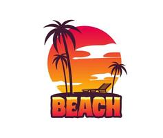Tropical summer isolated beach icon, palm trees vector