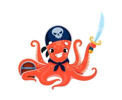 Cartoon octopus pirate character with treasure vector