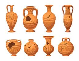 Ancient broken vases and pottery, cracked pots vector