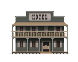 Western hotel building, wild west facade exterior vector