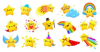 Cartoon cute cheerful kawaii star happy characters vector