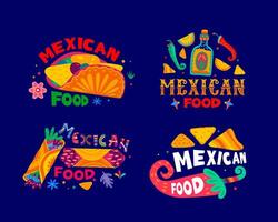 Mexican cuisine food lettering icons, Mexico dish vector