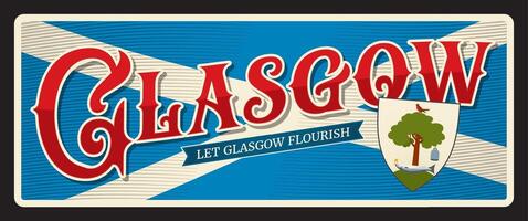 Glasgow Scotland UK retro travel plaque vector