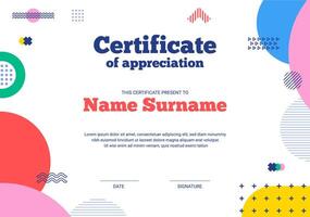 Certificate template with geometric Memphis shapes vector