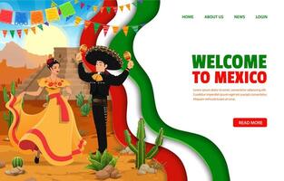 Mexico travel landing page with paper cut design vector