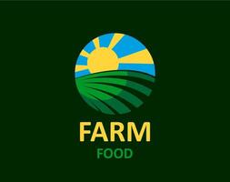 Agriculture farm field icon, sun, rural landscape vector