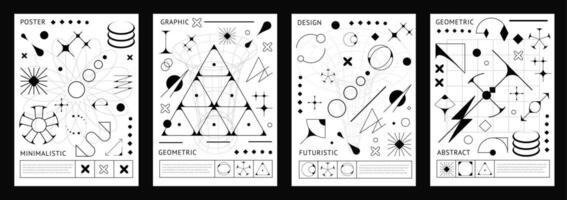 monocromo brutal carteles con geométrico formas vector