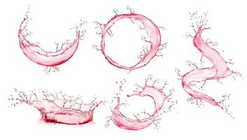 Realistic pink water splash, wave, corona, swirl vector