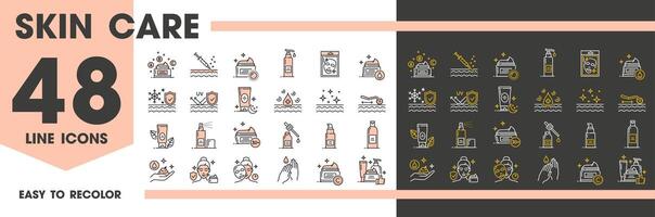 Face and hands skin care line icons, cosmetology vector