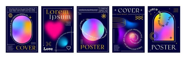 Aesthetic gradient Y2K posters, modern backgrounds vector