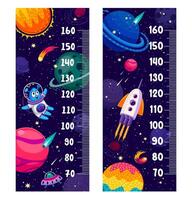 Kids height measure chart, space planets in galaxy vector