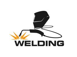 Weld icon of welder mask and tool, steel welding vector