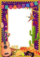 Mexican holiday frame with guitar, food and flags vector