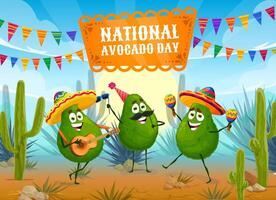 Avocado day banner with funny cartoon characters vector