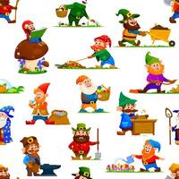 Gnome dwarf characters pattern, seamless cartoon vector