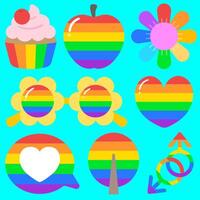 Cute and Colorful hand drawn kawaii pride month elements set vector