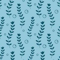 Underwater seaweed seamless pattern. Illustration isolated on blue background. Algae and bubble. vector