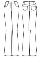 flared jeans isolated, front and back. Black and white. vector