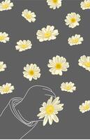 Daisy flower wallpaper in baby's hand on a gray background vector