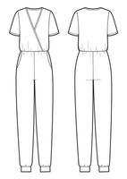 technical sketch of women's jumpsuit with short sleeves vector