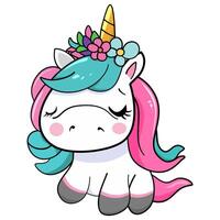 linda dibujos animados unicornio aislado imagen en blanco antecedentes para imprimir, diseño, póster, pegatina, tarjeta, decoración, para niños ropa. vector