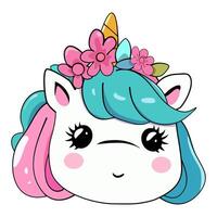 linda dibujos animados unicornio aislado imagen en blanco antecedentes para imprimir, diseño, póster, pegatina, tarjeta vector