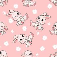 Seamless pattern with cute rabbits, flowers, beautiful background. Suitable for Easter cards, banners, textiles, wallpaper. vector