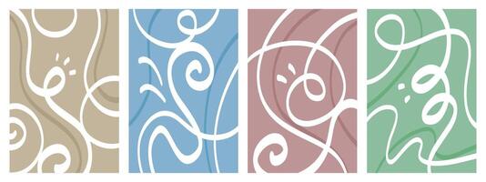 Set of stylish templates with organic abstract shapes and lines in nude colors. Pastel background in minimalist style. Contemporary art vector