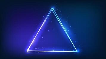 Neon double triangular frame with shining effects vector