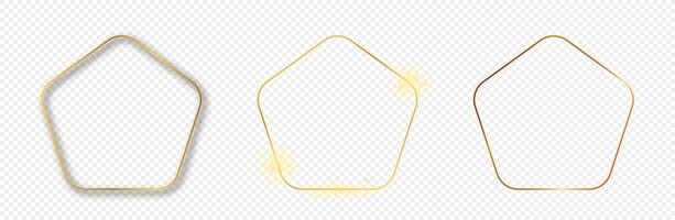 Gold glowing rounded pentagon shape frame vector